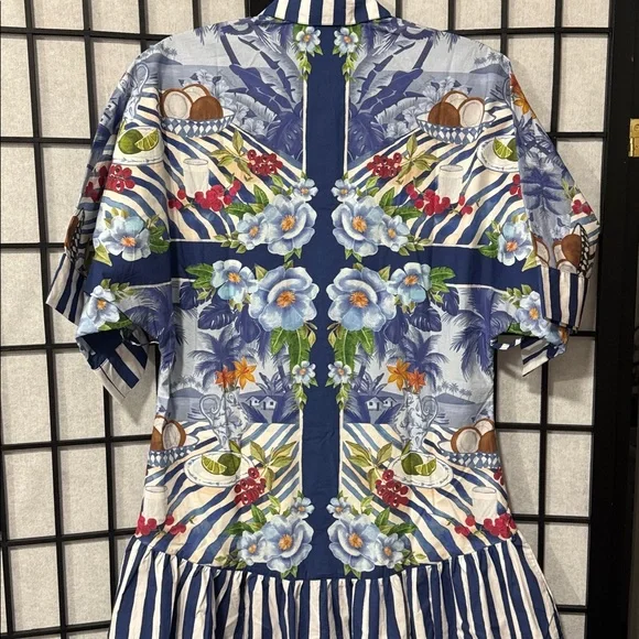 Farm Rio size XS Fresh Table Scarf Midi Dress Blue NWT No Belt - Picture 12 of 12